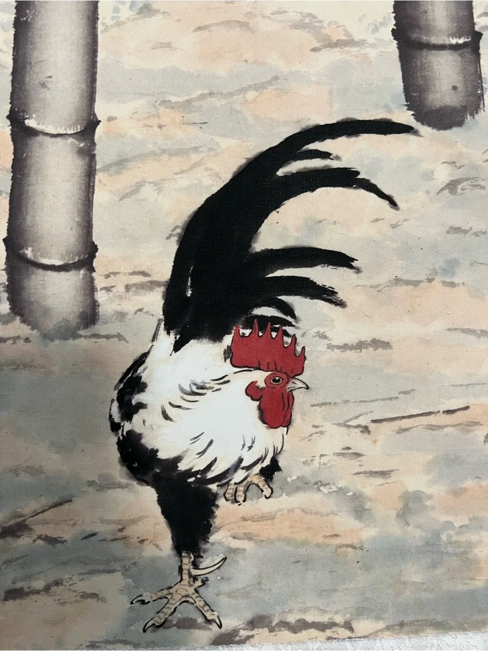China Old Scroll Wall Hanging Painting Xu Beihong's Ink Painting of Rooster